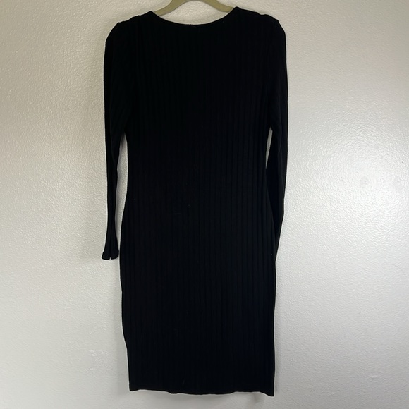 EUC Xhilaration Black Ribbed Knee Length Lace up Dress sz L - Picture 5 of 5